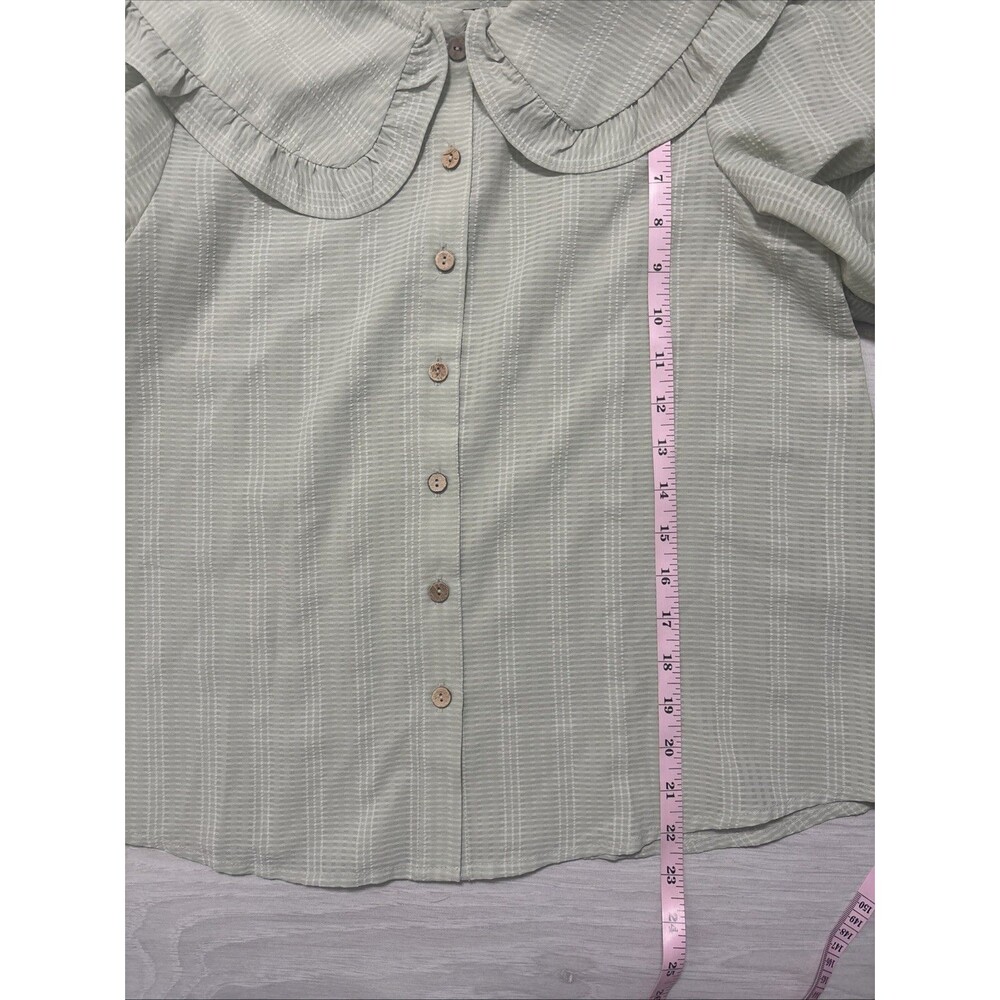 mine Sage Green Ruffled Collar Button-Front Blouse - Picture 9 of 10